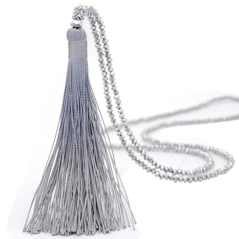 Wholesale Colored crystal necklace sweater necklace women's high-end long tassel necklace